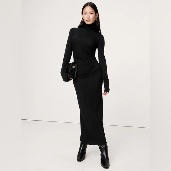 Banana Republic Dresses & Skirts - NWT! Banana Republic Black Wool-Blend Jersey Ruched Maxi Dress 📞 817985